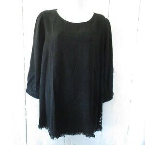 New Umgee Top Black Linen Blend Cut Out Polka Dot Plus Size Boho Peasant